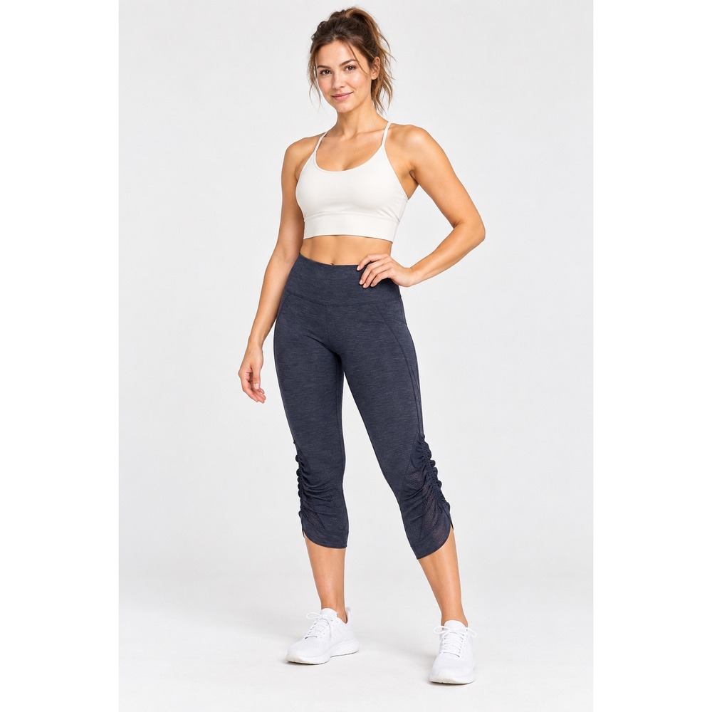 Lululemon In The Flow Crop Leggings Women's 6 Navy Ruched Calf